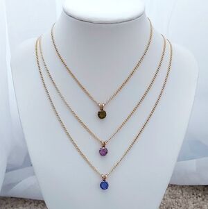 14K Gold Plated Necklace Set Topaz Peridot Amethyst Pendants